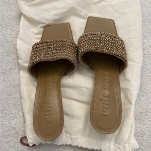 Cult Gaia Tan Beaded Slide Sandals